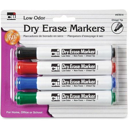 CLI Markers, f/Dry-Erase Boards, Chisel Tip, 4/PK, AST PK LEO47814